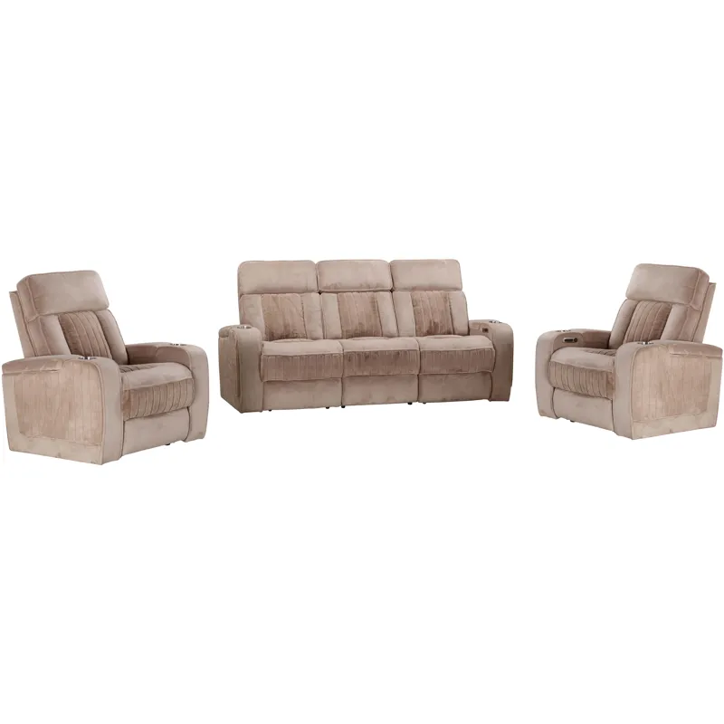 Equinox Mushroom Power Reclining Sofa and Two Recliners