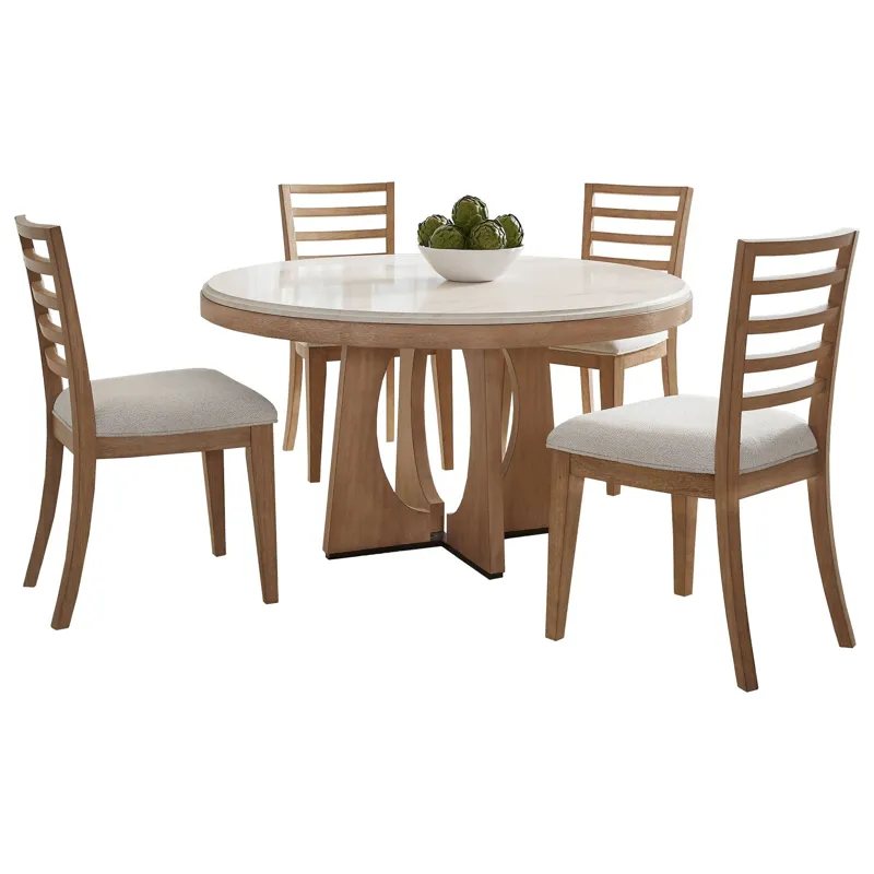 Escape Dining 54 Inch Round Table with 4 Ladderback Chairs