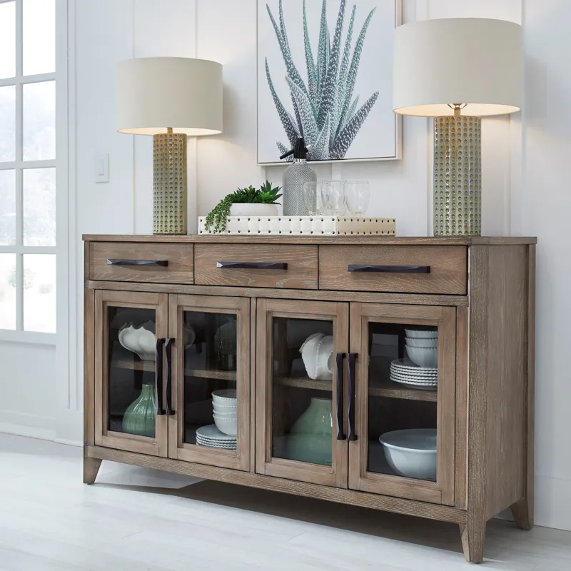 Breckenridge Dining 72 Inch Rectangular Counter Table with 4 Upholstered Stools and Buffet Server