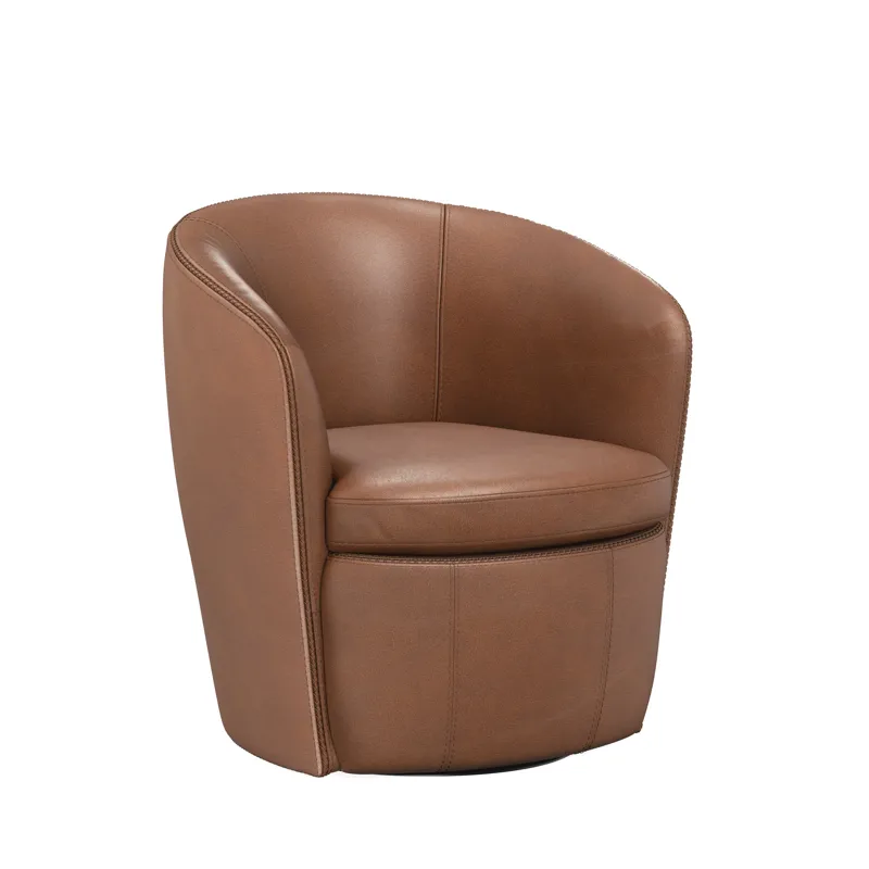 Barolo Vintage Whiskey 100% Italian Leather Swivel Club Chair Two Pack