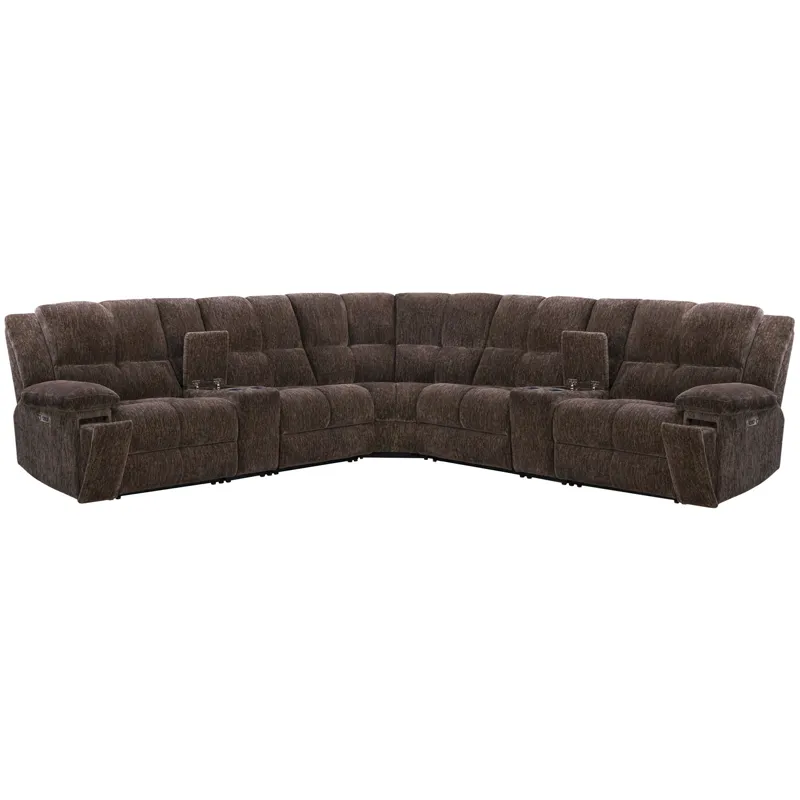 Bronco Plush Umber 7 Piece Modular Zero Gravity Power Reclining Sectional with Power Adjustable Headrests