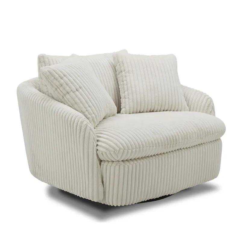 Boomer Mega Ivory Large Swivel Chair with 2 Toss Pillows Two Pack