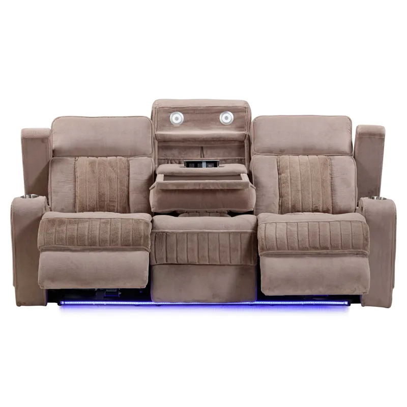 Equinox Mushroom Power Reclining Sofa with Drop Down Table
