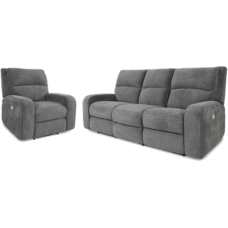 Polaris Bizmark Grey Power Reclining Sofa and Recliner
