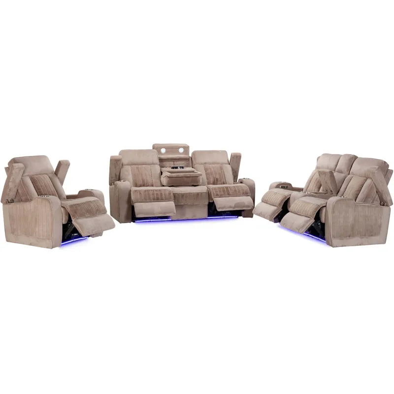 Equinox Mushroom Power Reclining Sofa Loveseat and Recliner