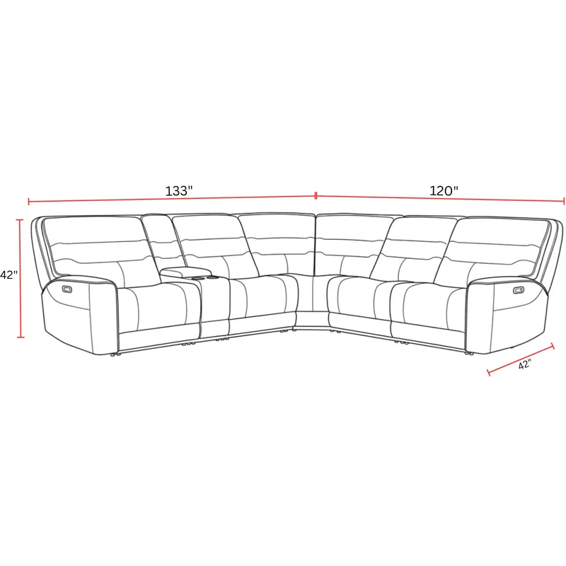 Lawson Sydney Brunette 6 Piece Modular Zero Gravity Power Reclining Sectional with Adjustable Headrests