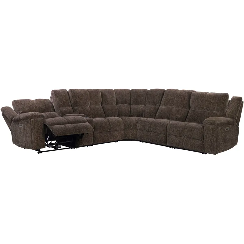 Bronco Plush Umber 6 Piece Modular Zero Gravity Power Reclining Sectional with Power Adjustable Headrests