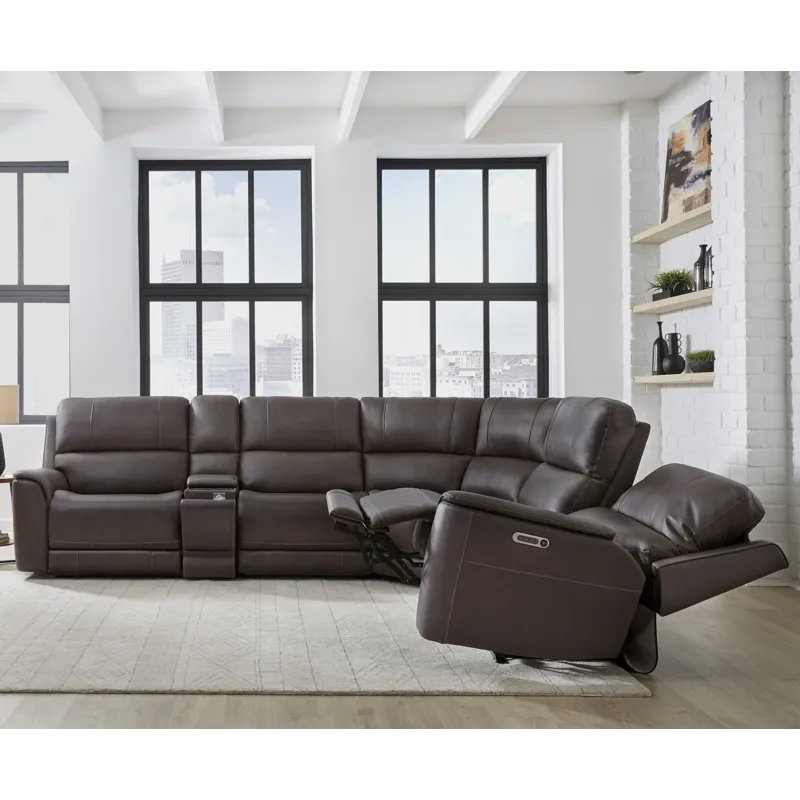 Easton Steamboat Brown 6 Piece Zero Gravity Power Reclining Sectional with Power Adjustable Headrest