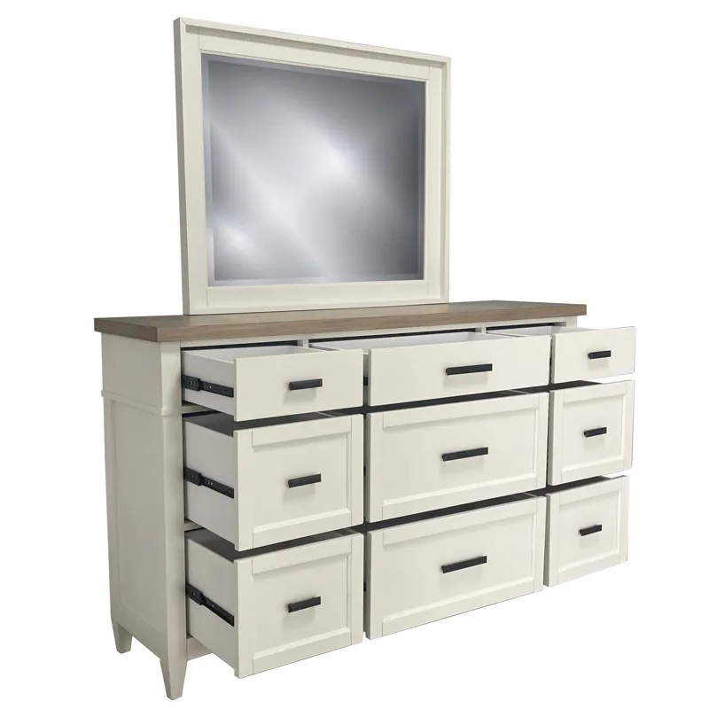 Americana Modern Bedroom King Platform Bed 2 Nightstands and Dresser with Mirror