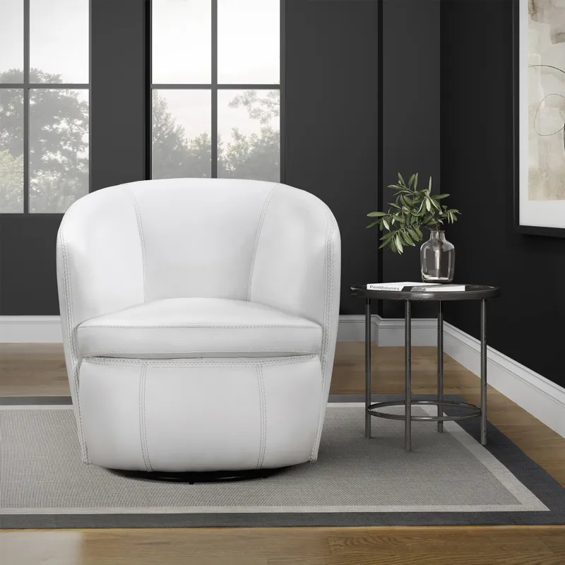 Barolo Snow 100% Italian Leather Swivel Club Chair Two Pack