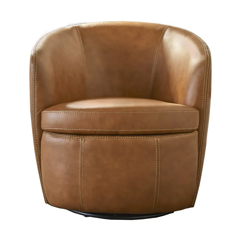 Barolo Vintage Caramel 100% Italian Leather Swivel Club Chair Two Pack