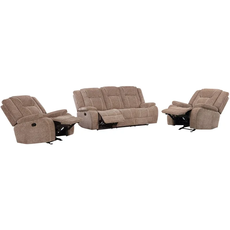 Bruno Plush Tobacco Manual Sofa and 2 Recliners