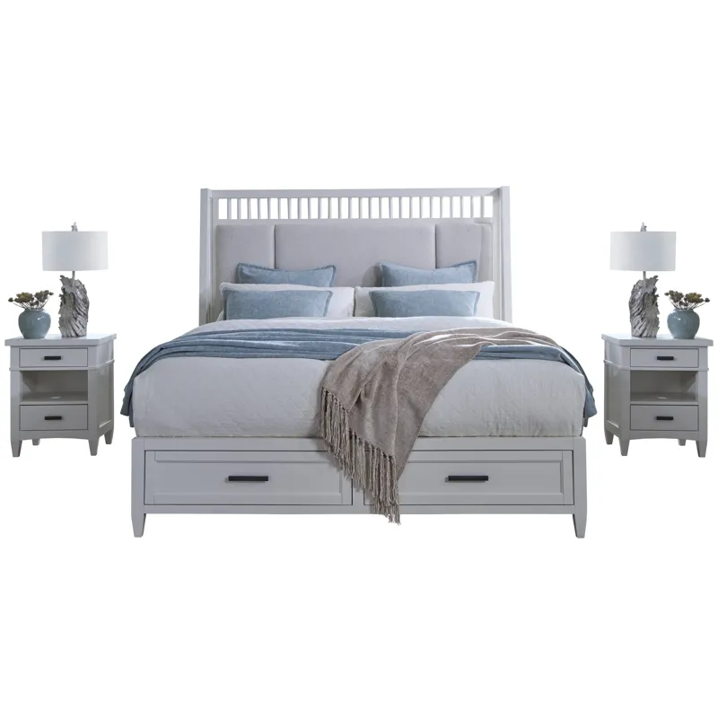 Americana Modern Bedroom King Shelter Bed with 2 Nightstands
