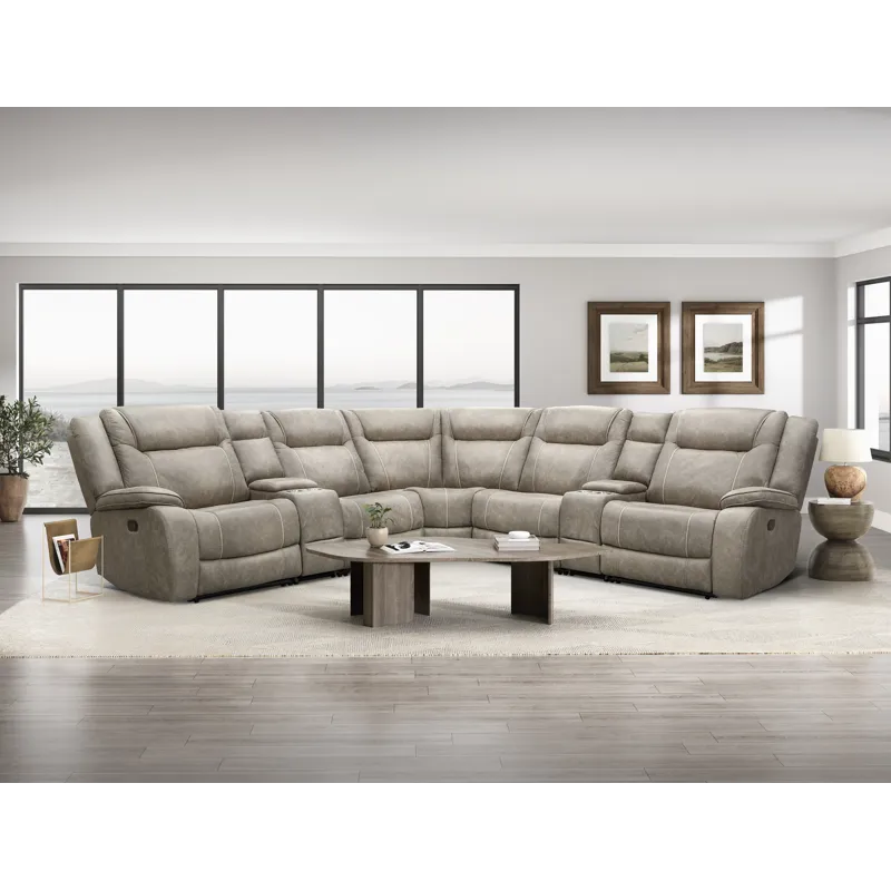 Blake Desert Taupe 7 Piece Modular Reclining Sectional and Entertainment Console