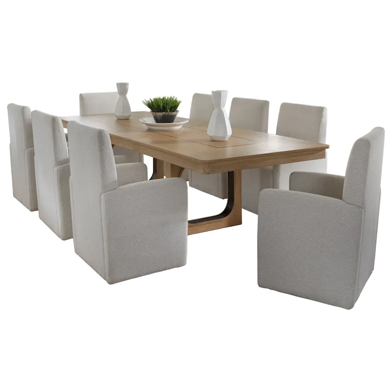 Escape Dining 84 Inch Rectangular Table with 8 Caster Chairs