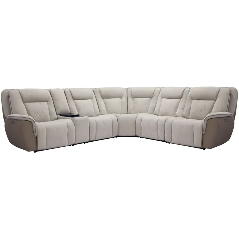 Ian Luxe Mocha 6 Piece Modular Zero Gravity Power Reclining Sectional with Beverage Chiller Console