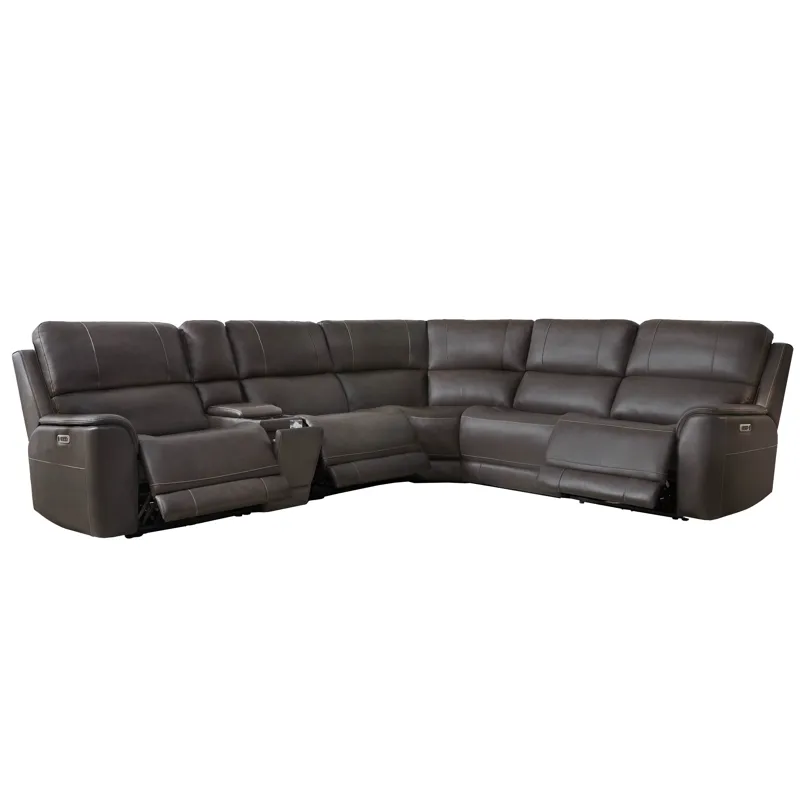 Easton Steamboat Brown 6 Piece Zero Gravity Power Reclining Sectional with Power Adjustable Headrest