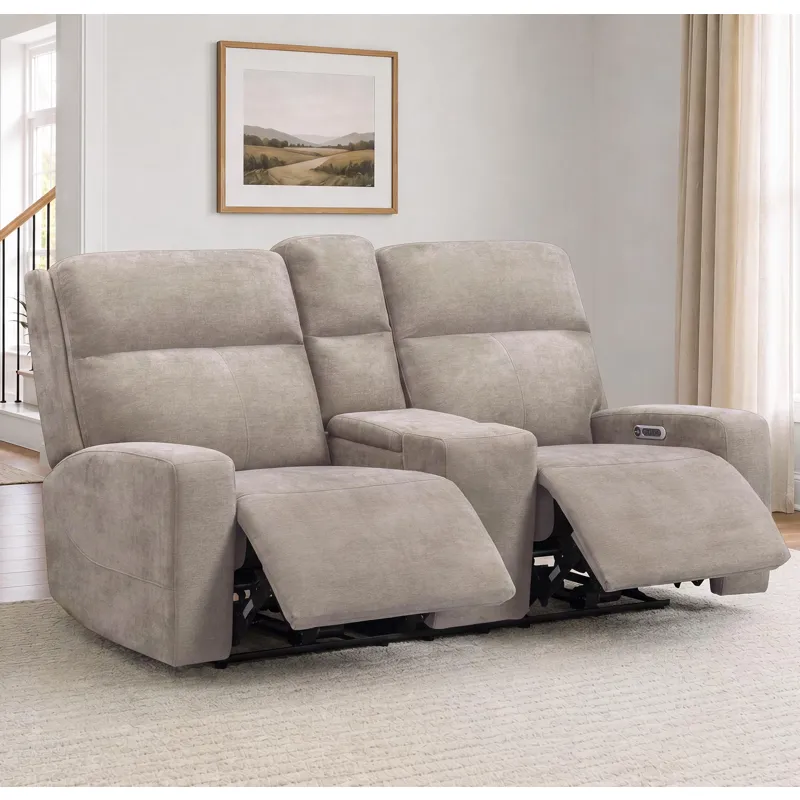 Traxton Jasper Taupe Power Zero Gravity Tilt Console Loveseat P3