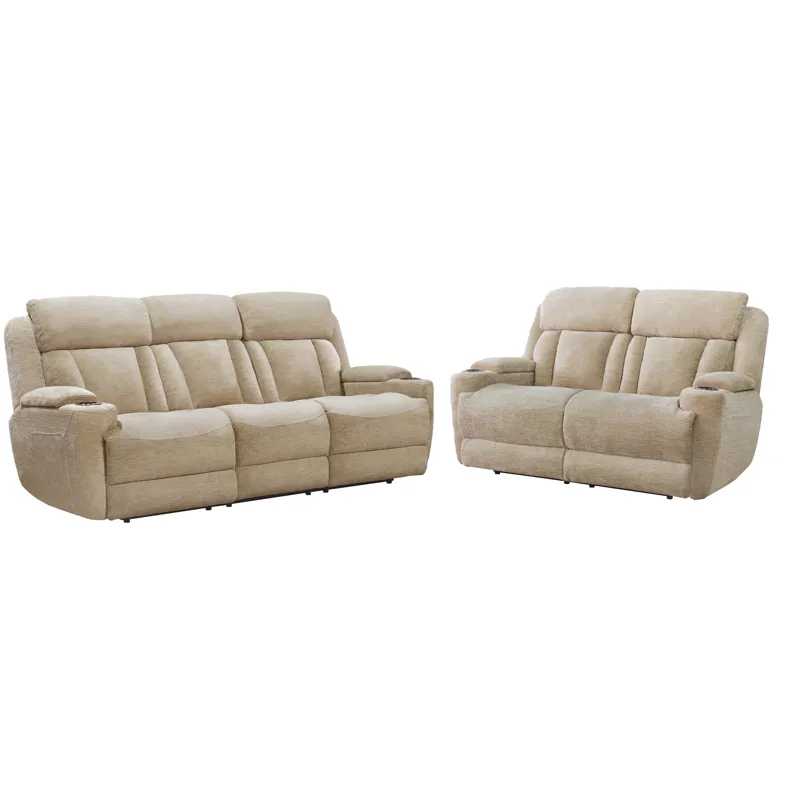 Dalton Lucky Fawn Power Reclining Sofa and Loveseat