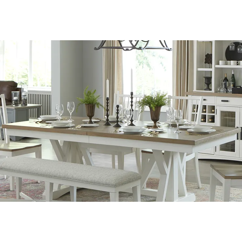 Americana Modern Dining 88 Inch Trestle Top Extendable Dining Table