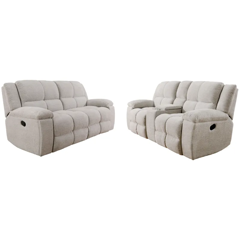 Buster Opal Taupe Manual Reclining Sofa and Loveseat
