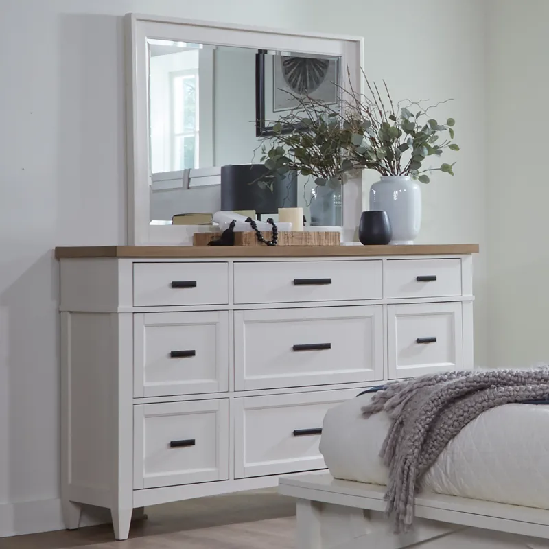 Americana Modern Bedroom 9 Drawer Dresser and Mirror