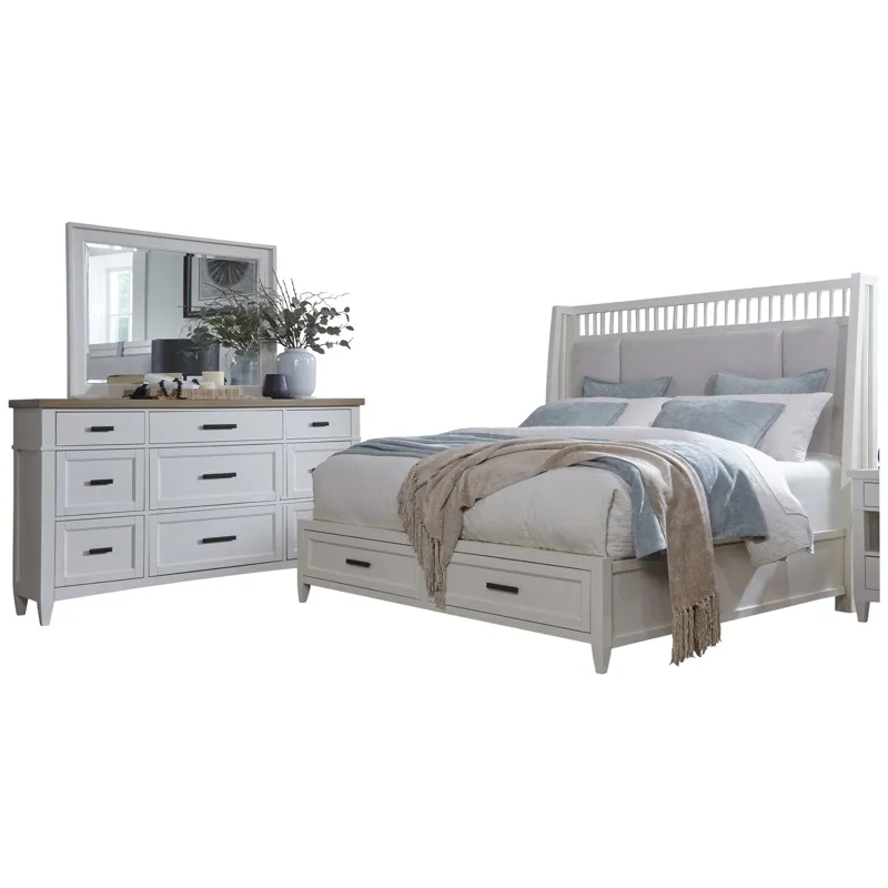 Americana Modern Bedroom King Shelter Bed with Dresser and Mirror