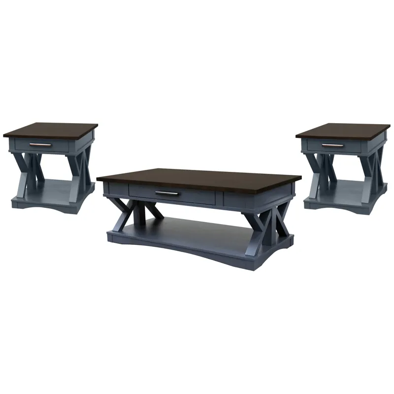 Americana Modern Denim Cocktail Table with 2 End Tables