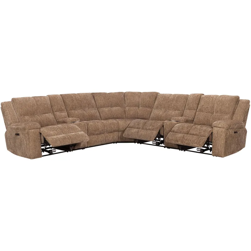 Bronco Plush Tobacco 7 Piece Modular Zero Gravity Power Reclining Sectional with Power Adjustable Headrests