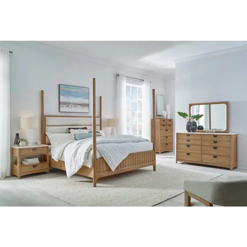 Escape Bedroom King Poster Bed 2 Nightstands Dresser with Mirror and Chest