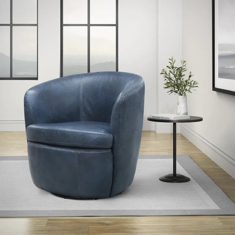 Barolo Vintage Navy 100% Italian Leather Swivel Club Chair Two Pack