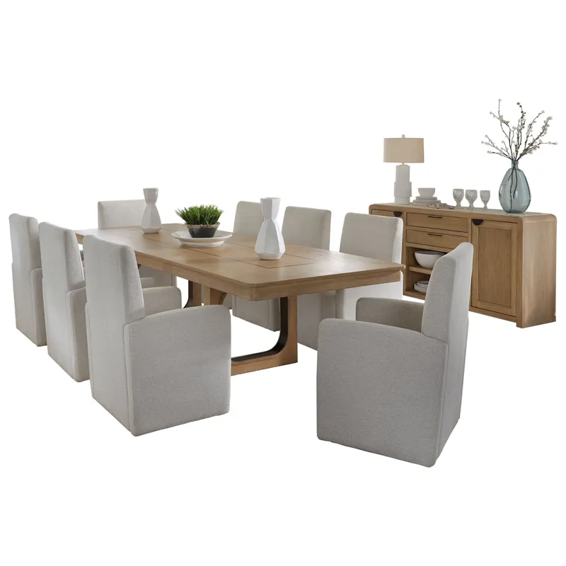 Escape Dining 84 Inch Rectangular Table with Console and 8 Caster Chairs