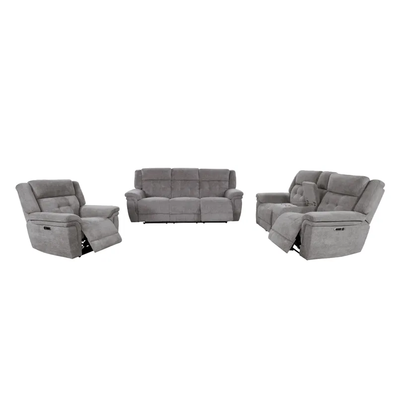 Richland Bristol Grey Power Reclining Sofa Loveseat and Recliner