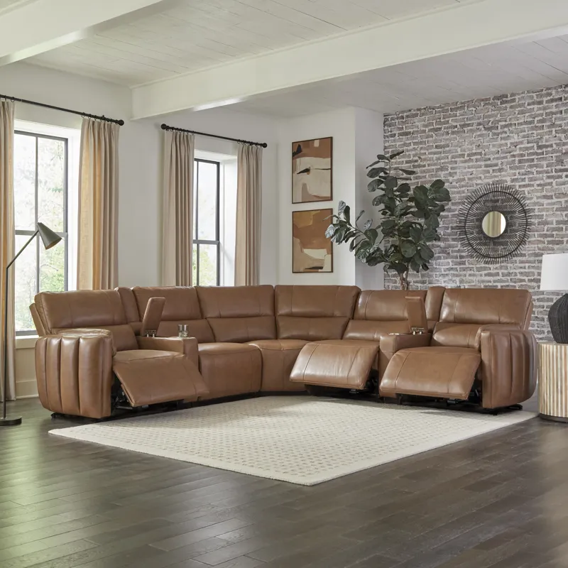 Modesto Sable 7 Piece Modular Power Reclining Sectional with Power Adjustable Headrests