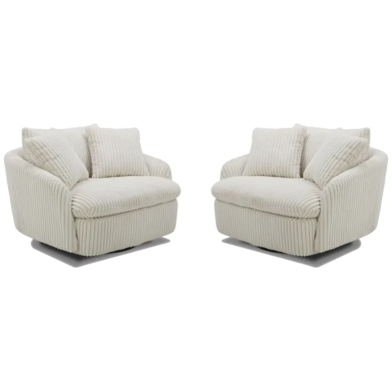 Boomer Mega Ivory Large Swivel Chair with 2 Toss Pillows Two Pack