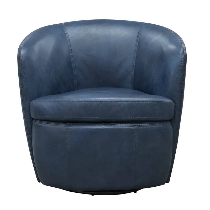 Barolo Vintage Navy 100% Italian Leather Swivel Club Chair Two Pack