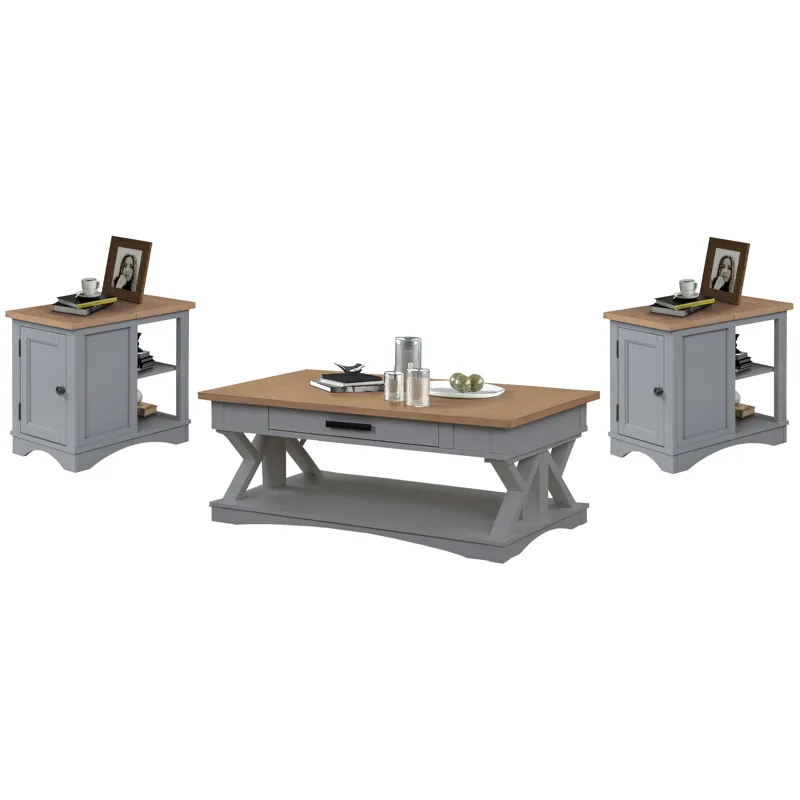Americana Modern Dove Cocktail Table with 2 Chairside Tables