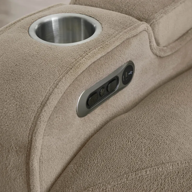 Equinox Mushroom Power Reclining Sofa with Drop Down Table