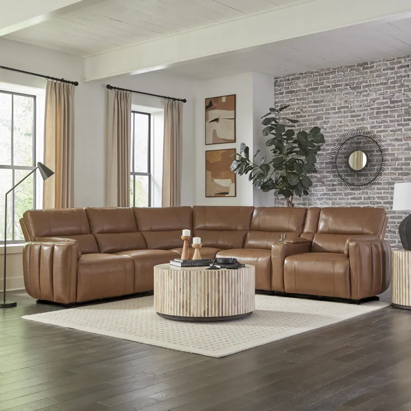 Modesto Sable 6 Piece Modular Power Reclining Sectional with Power Adjustable Headrests