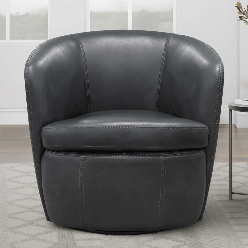 Barolo Vintage Slate 100% Italian Leather Swivel Club Chair Two Pack