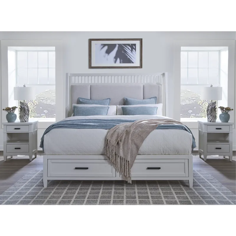 Americana Modern Bedroom King Shelter Bed with 2 Nightstands