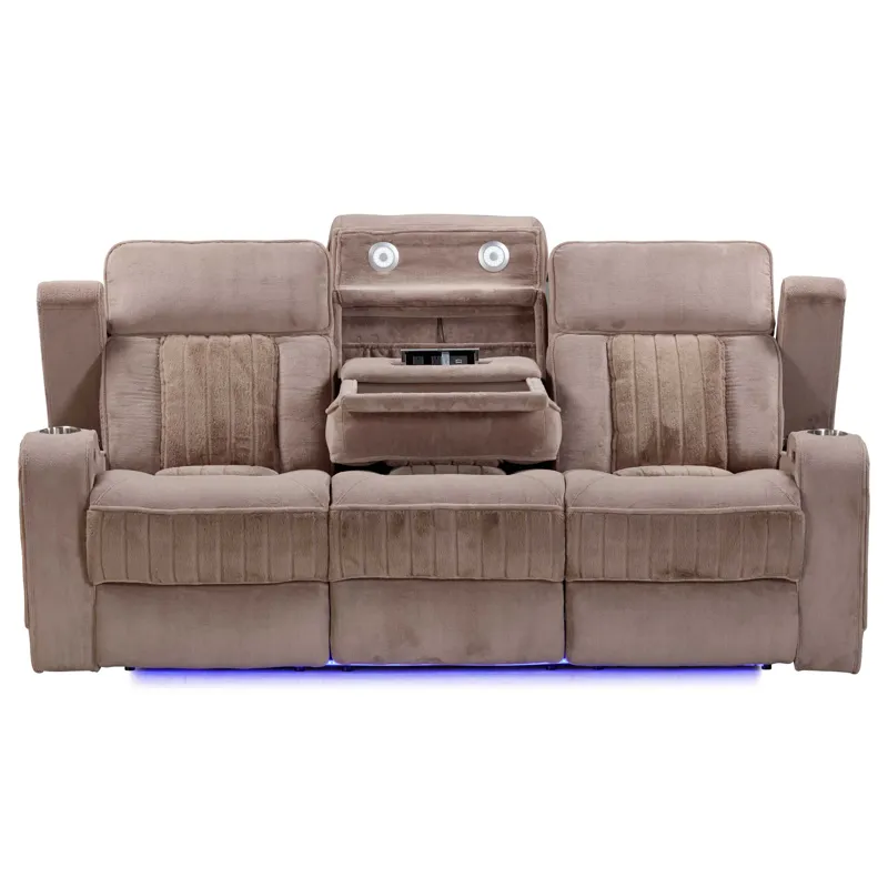 Equinox Mushroom Power Reclining Sofa with Drop Down Table