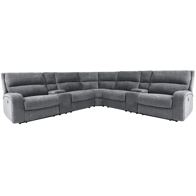 Polaris Bizmark Grey 7 Piece Modular Power Reclining Sectional with Power Adjustable Headrests