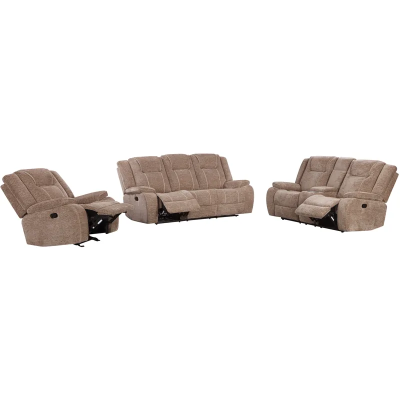 Bruno Plush Tobacco Manual Sofa Loveseat and Recliner