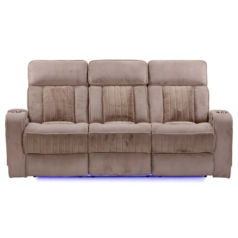 Equinox Mushroom Power Reclining Sofa with Drop Down Table