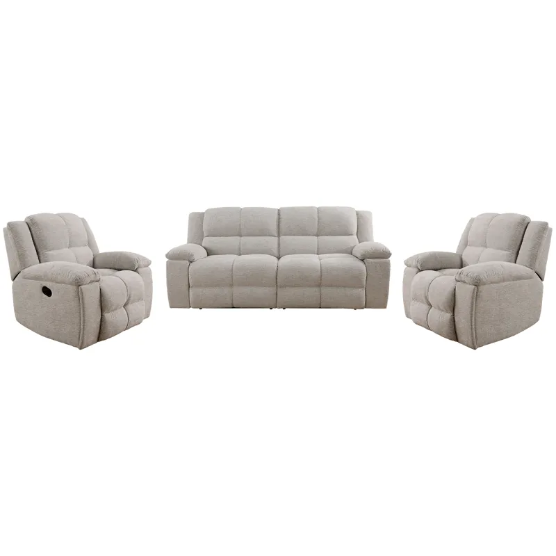 Buster Opal Taupe Manual Glider Reclining Sofa and Two Recliners