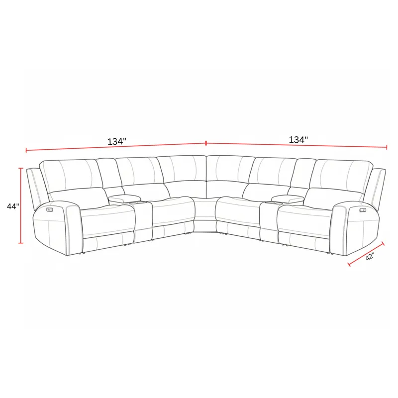 Belmont Autumn Fog 7 Piece Zero Gravity Power Reclining Sectional with Power Adjustable Headrests