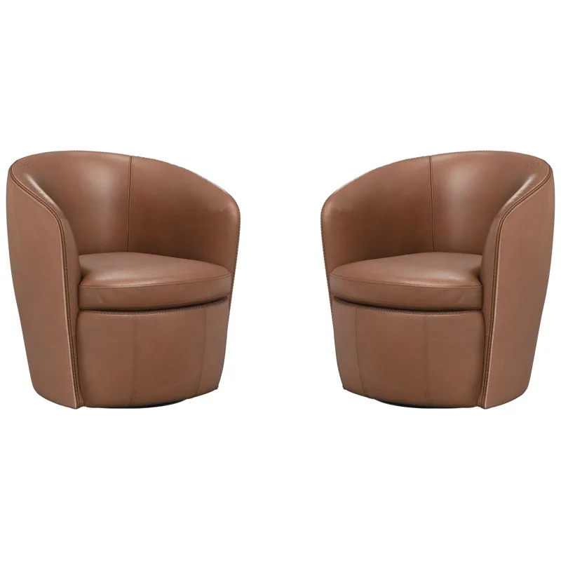 Barolo Vintage Whiskey 100% Italian Leather Swivel Club Chair Two Pack