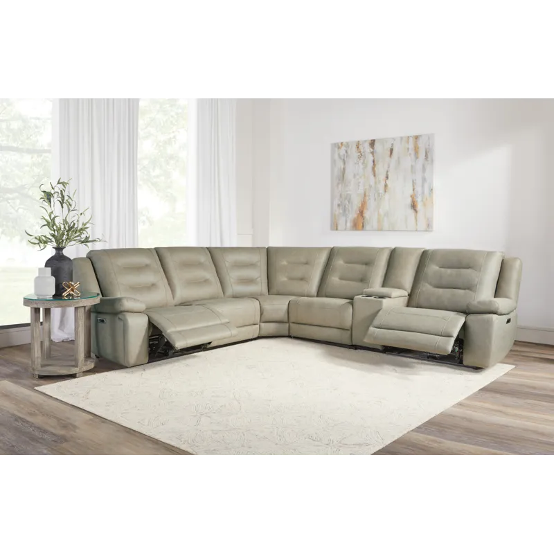 Caldwell Tahoe Fog 6 Piece Modular Power Reclining Sectional with Power Adjustable Headrests