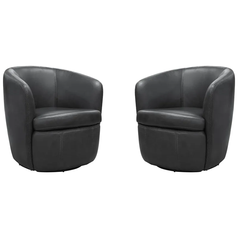 Barolo Vintage Slate 100% Italian Leather Swivel Club Chair Two Pack